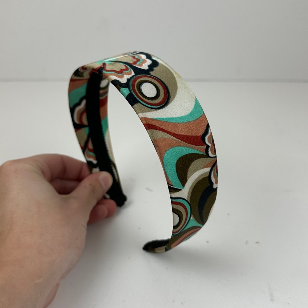 Retro Psychedelic Floral Satin Headband Mod 60s Style Multi Color Hair Accessory